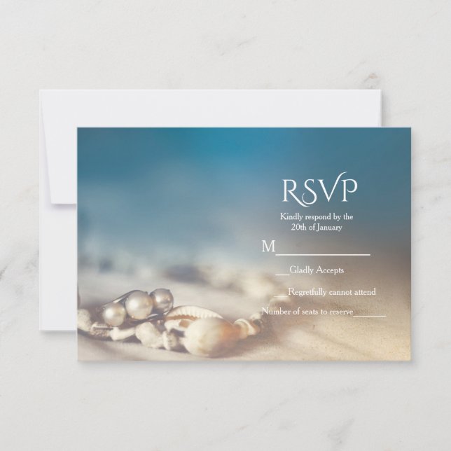 Beach Shells & Pearl Jewelry Elegant RSVP card (Front)