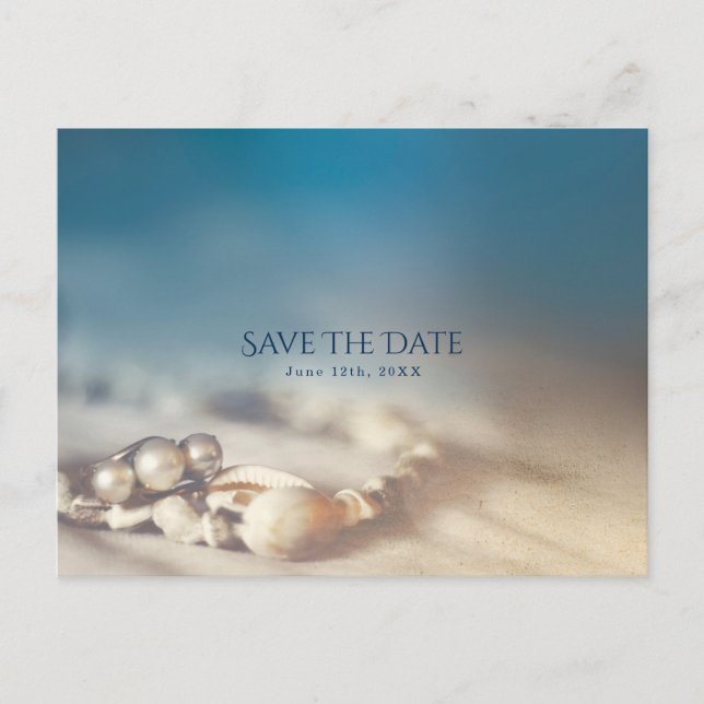 Beach Shells & Pearl Jewelry Elegant Save the Date Announcement Postcard (Front)