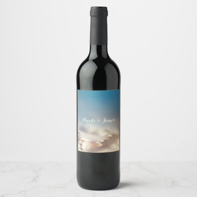 Beach Shells & Pearl Jewelry Elegant Wine Labels (Front)