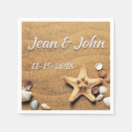 Beach Shells Personalized Wedding Napkins