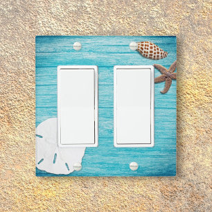 Beach Shells Rustic Wood Blue Light Switch Cover