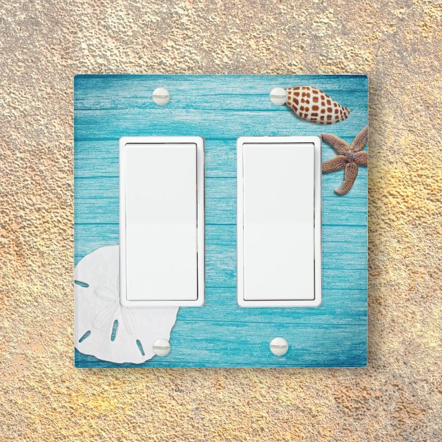 Beach Shells Rustic Wood Blue Light Switch Cover (Creator Uploaded)