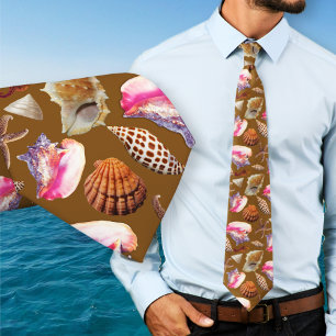 Beach Shells Sea Creatures Pattern Neck Tie
