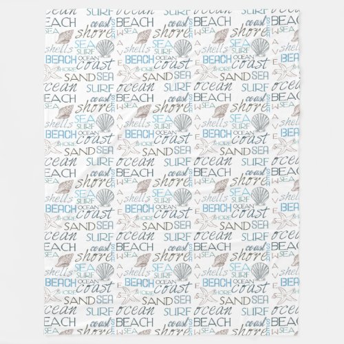 Beach Shells Sea Sand Blue Fleece Blanket