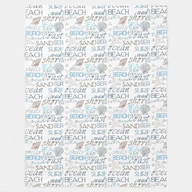 Beach Shells Sea Sand Blue Fleece Blanket (Front)