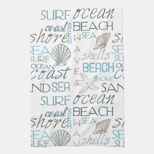 Beach Shells Sea Sand Blue Kitchen Towel