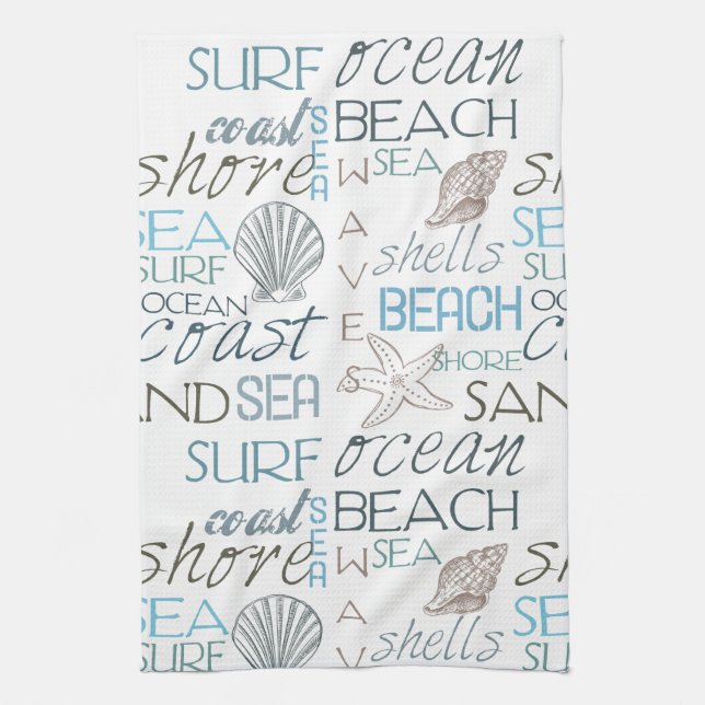 Beach Shells Sea Sand Blue Kitchen Towel (Vertical)