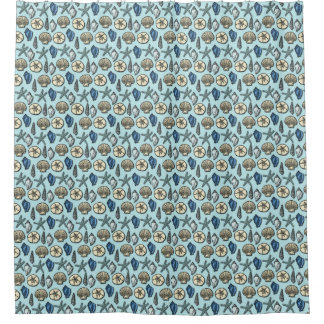 Beach Shells Starfish Seaside Pretty Blue Pattern Shower Curtain