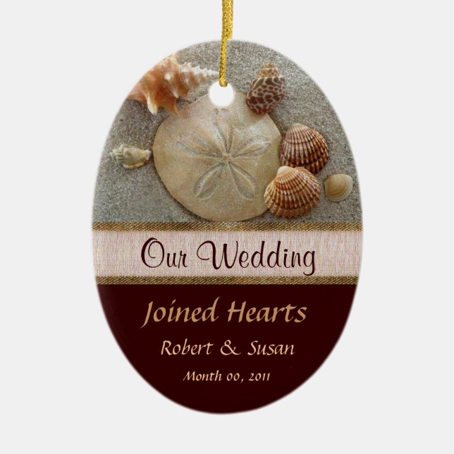 Beach Shells Wedding Favor Ceramic Ornament (Front)