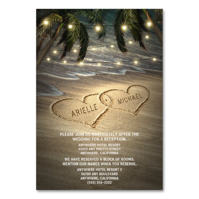 Beach Shore Hearts in Sand Wedding Insert Cards (Front)