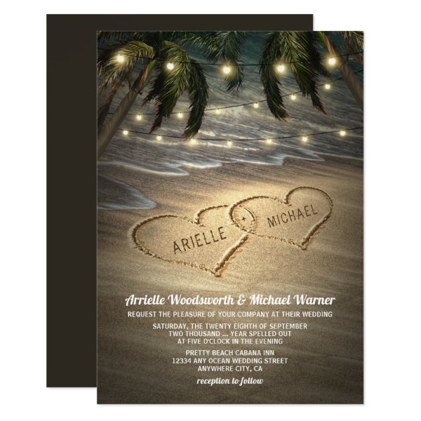 256613166746922368 Beach Shore Hearts in the Sand Wedding Invitations