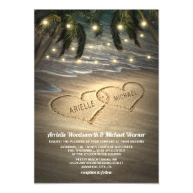 Beach Shore Hearts in the Sand Wedding Invitations