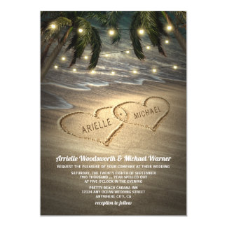 Beach Shore Hearts in the Sand Wedding Invitations