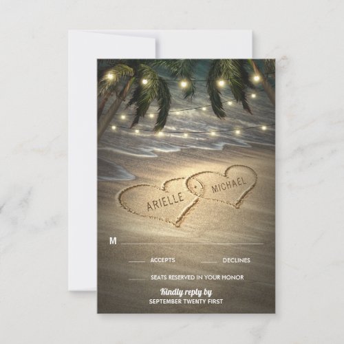 Beach Shore Hearts in the Sand Wedding RSVP Cards
