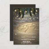 Beach Shore Hearts in the Sand Wedding RSVP Cards (Front/Back)
