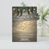 Beach Shore Hearts in the Sand Wedding RSVP Cards (Standing Front)
