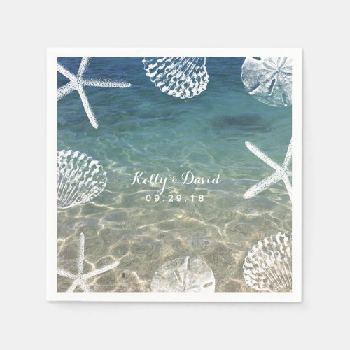 Beach Shore Starfish  Seashells Tropical Wedding Napkins