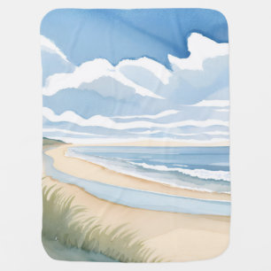 Beach Shore Walk Coastal Ocean Watercolor Baby Blanket