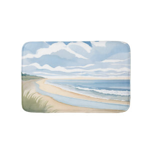 Beach Shore Walk   Coastal Ocean Watercolor Bath Mat