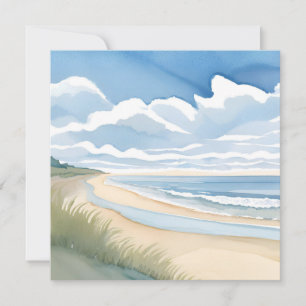 Beach Shore Walk Coastal Ocean Watercolor Card
