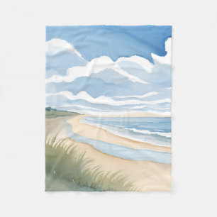 Beach Shore Walk Coastal Ocean Watercolor Fleece Blanket