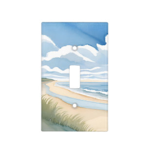Beach Shore Walk   Coastal Ocean Watercolor Light Switch Cover