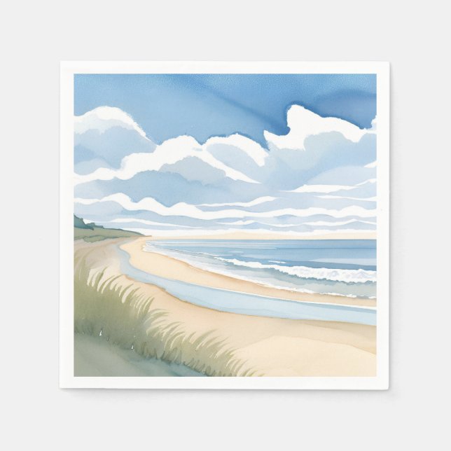 Beach Shore Walk | Coastal Ocean Watercolor Napkins (Front)