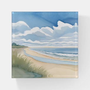 Beach Shore Walk Coastal Ocean Watercolor Paperweight