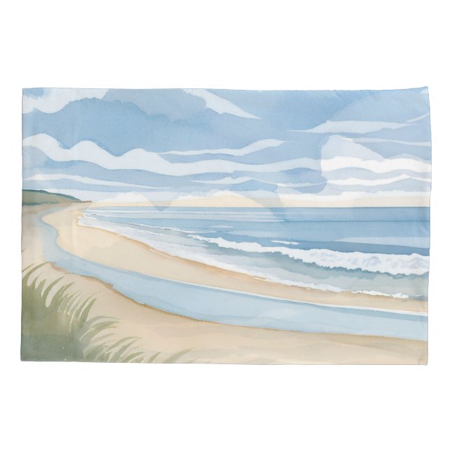 Beach Shore Walk | Coastal Ocean Watercolor Pillow Case (Back)