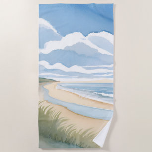 Beach Shore Walk Coastal Ocean Watercolor Towel