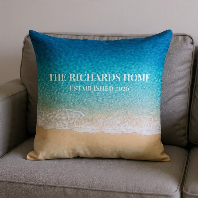 Beach Shoreline Custom Name Throw Pillow (Creator Uploaded)
