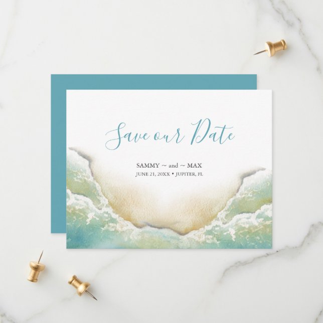 Beach Shoreline Watercolor Save the Date  (Front/Back In Situ)
