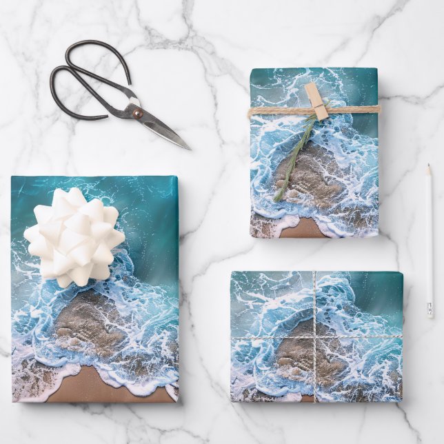 Beach Shoreline Waves Decoupage Wrapping Paper Sheets (Front)