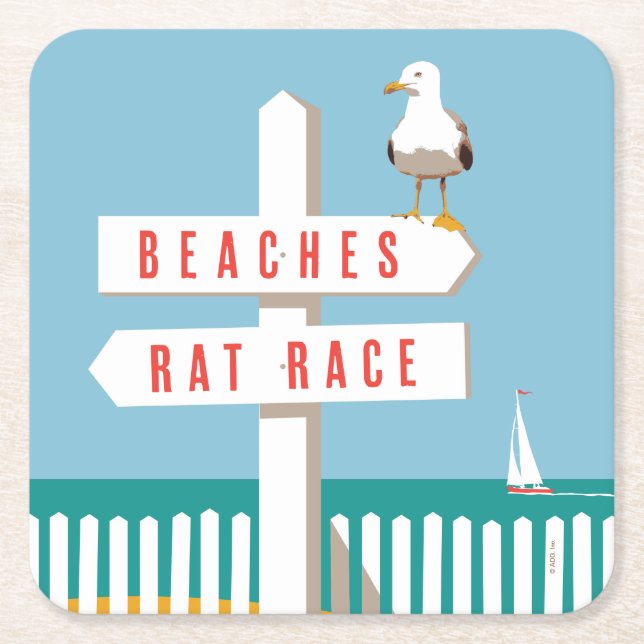 Beach Sign Post Square Paper Coaster (Front)