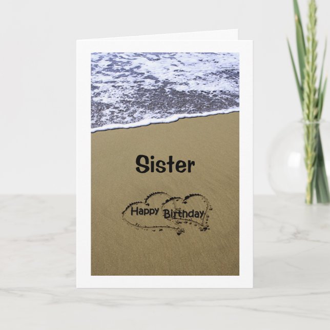 BEACH SIGN SAYS HAPPY BIRTHDAY SISTER CARD (Front)