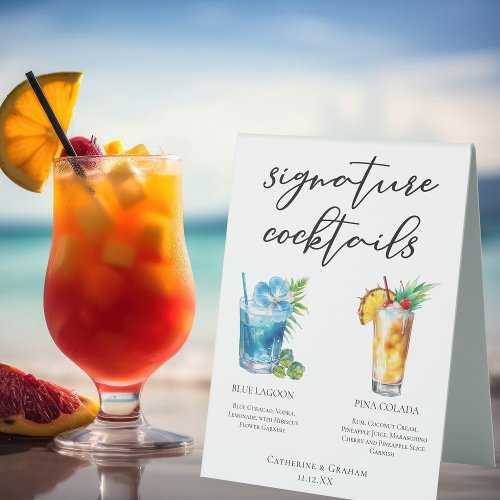 Beach Signature Cocktails Wedding Menu Table Tent Sign