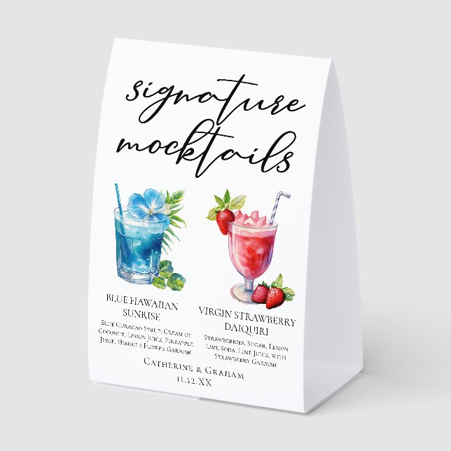 Beach Signature Mocktails Summer Wedding Menu Paper Table Tent (Front)