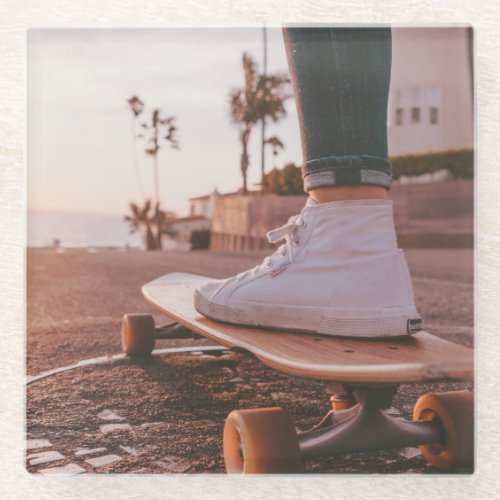 beach skating glass coaster