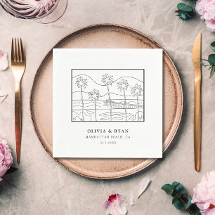 Beach Sketch Wedding Paper Cocktail Napkin