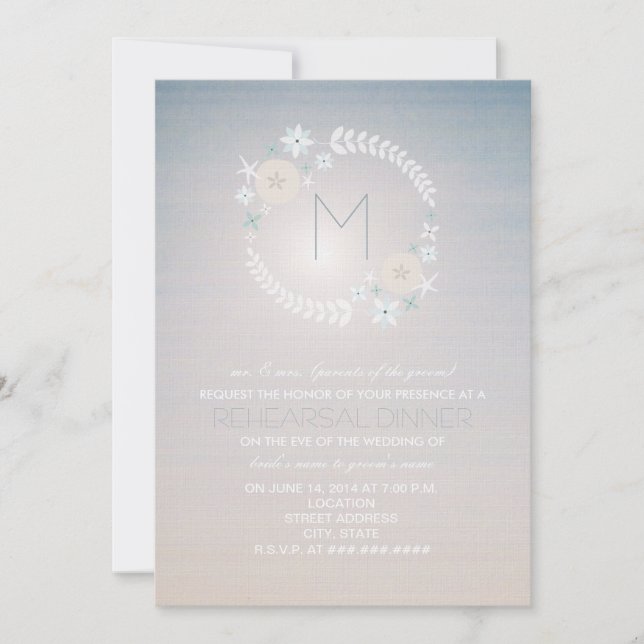 Beach Sky Monogram Wedding Rehearsal Dinner Invite (Front)