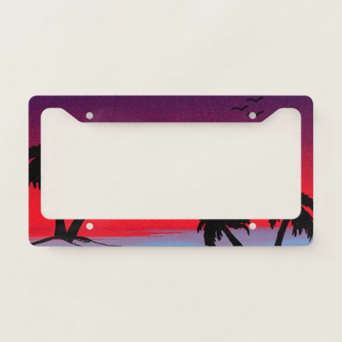 Beach Sky_ Purple Palm License Plate Frame