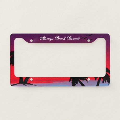 Beach Sky Sandy _Always Beach Bound Purple Palm License Plate Frame