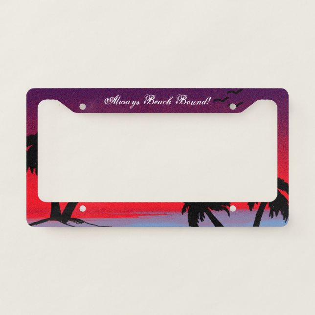 Beach Sky Sandy -Always Beach Bound Purple Palm License Plate Frame (Front)