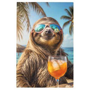 Beach Sloth Cocktail Vibes, funny animal poster