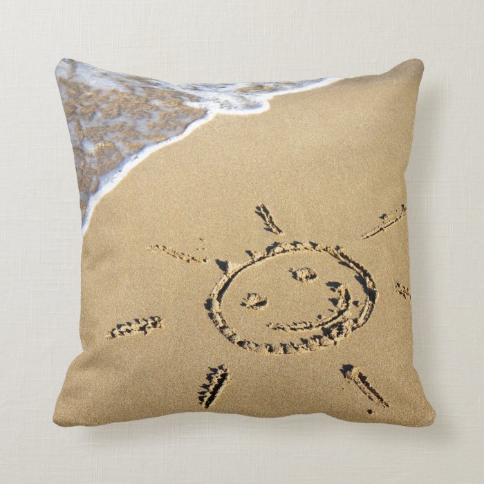 Beach Smiley Face Throw Pillow