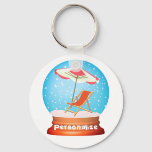 Beach snow globe lounge chair umbrella sand unique keychain