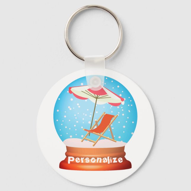 Beach snow globe lounge chair umbrella sand unique keychain (Front)