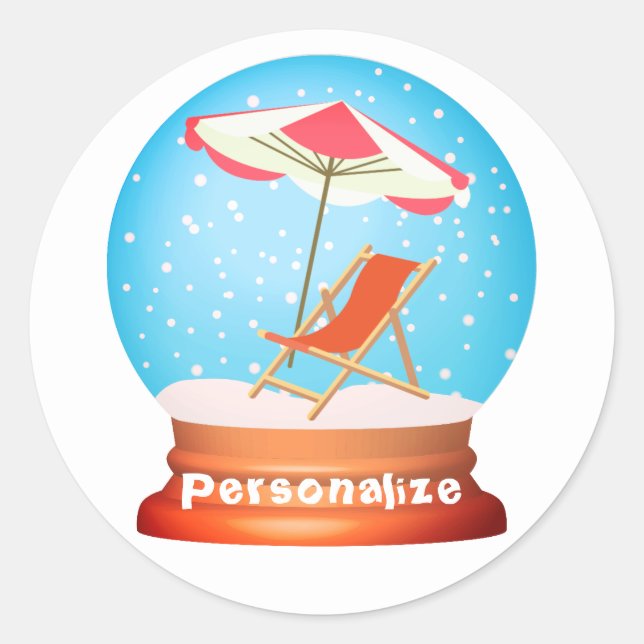 Beach snow globe summer winter whimsical  classic round sticker (Front)