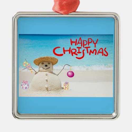 BEACH SNOWMAN WITH GREETING CHRISTMAS ORNAMENT