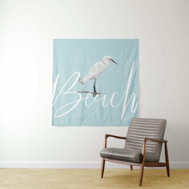  Beach Snowy Egret Tapestry (In Situ)